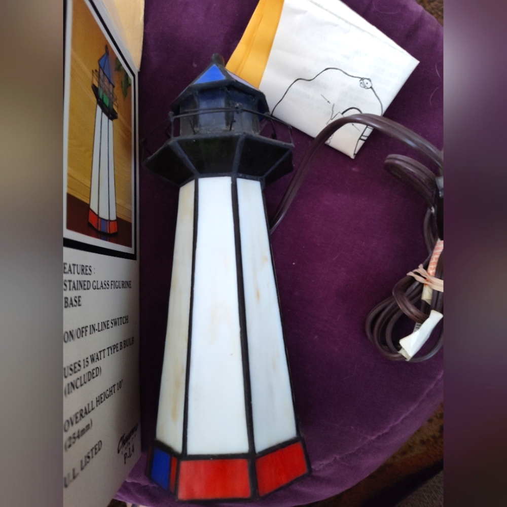 Vintage Acrylic Tiffany Style Lighthouse Table Lamp Night Light * Untested As Is